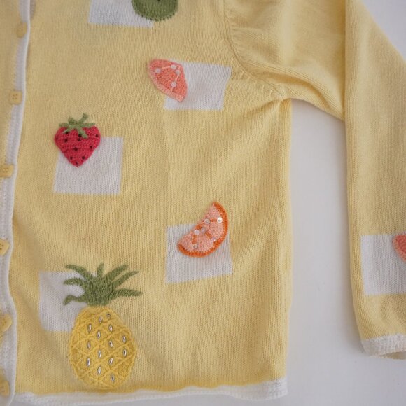 Christopher Banks Yellow Fruit Novelty Beaded Knit Cardigan Preppy Sweater M - Picture 5 of 11